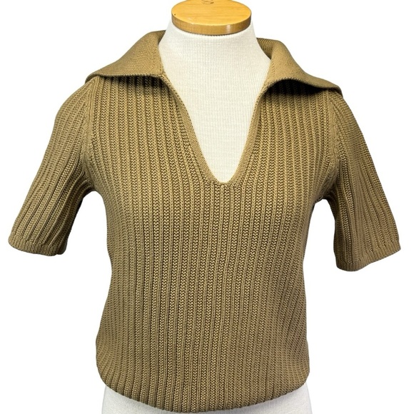 Banana Republic Sweaters - Banana Republic Short Sleeve Knit Johnny Collar Sweater Women's S in Whiskey